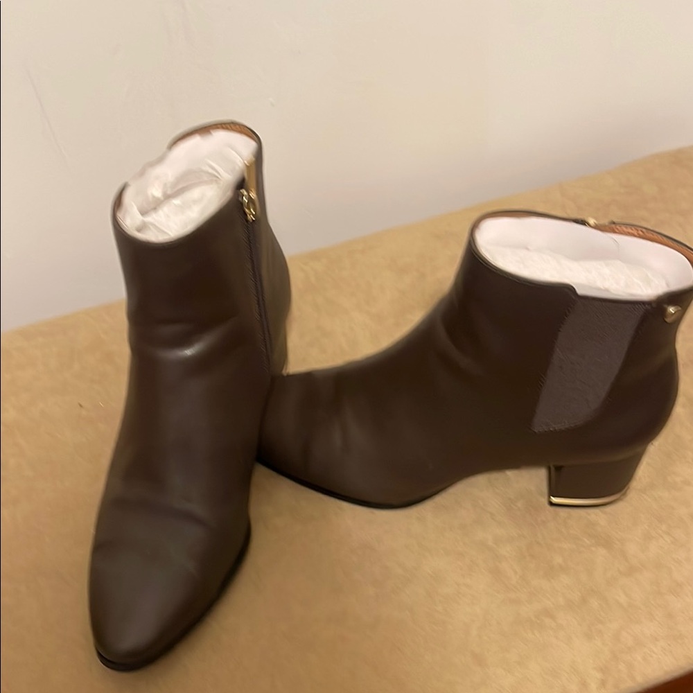Calvin Klein Brown Ankle Booties with Chunky Heel